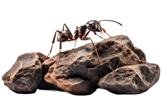 Ant on Stone Surface isolated on transparent Background