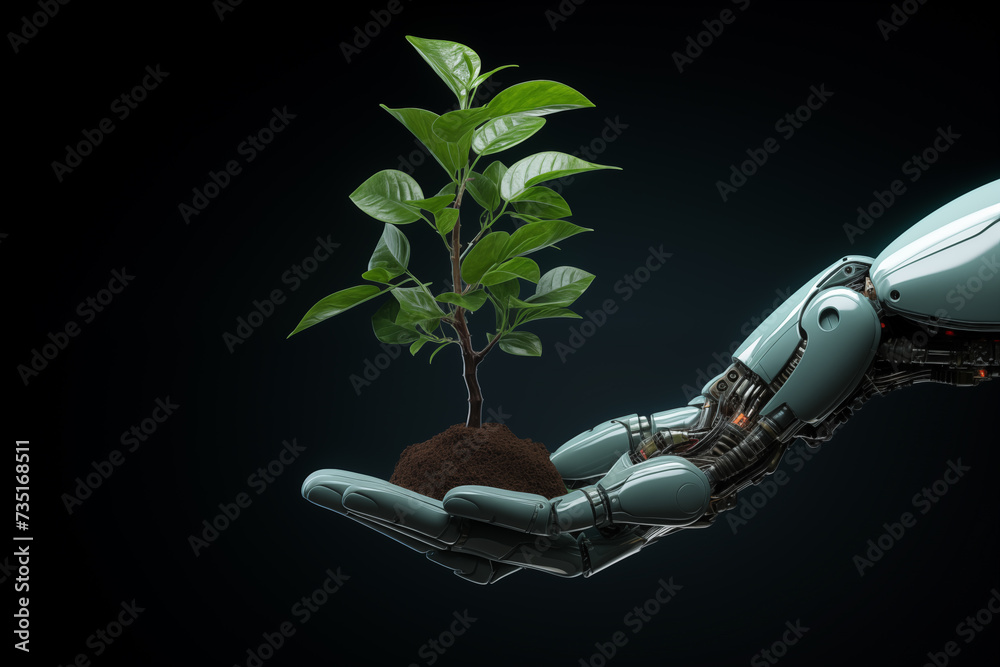 Aufkleber robot arm with a plant. digital transformation in agriculture and smart farming