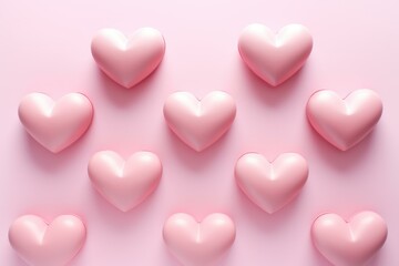 Chic Minimalistic hearts pastel pink. Multiple glossy little hearts on pink surface. Generate ai