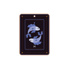 Astrology Horoscope black card with Pisces zodiac symbol and sign as two fishes, vector astrological design