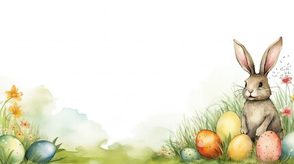 Fototapeta na wymiar Easter Bunny on watercolor style greeting card