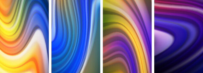 Rainbow color liquid. Wave lines poster set for wallpaper, business card, cover, poster, banner, brochure, header, website