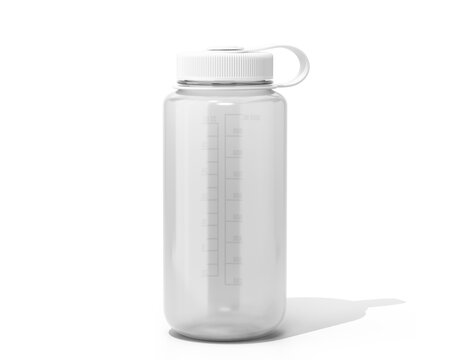 Blank Clear White Wide Mouth Plastic Sport Water Bottle Packaging Isolated On Transparent Background, Prepared For Mockup, 3D Render.