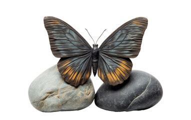 Fototapeta na wymiar Stone and Butterfly Encounter isolated on transparent Background