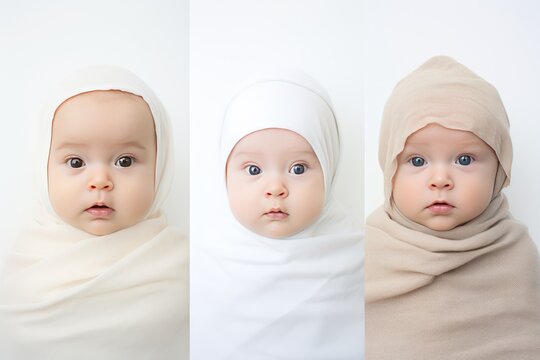 Four baby variation in white background. Group of different multiracial children on white background. Ai generated