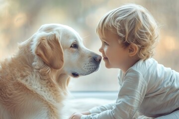 Happy child play with his dog