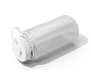 Blank Clear White Wide Mouth Plastic Sport Water Bottle Packaging Isolated On Transparent Background, Prepared For Mockup, 3D Render.