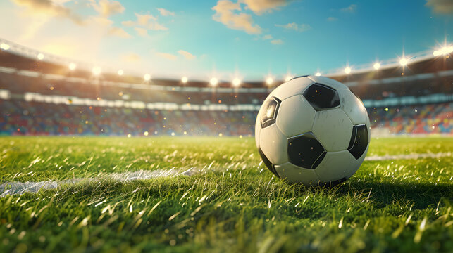 soccer ball on the field in a stadium 