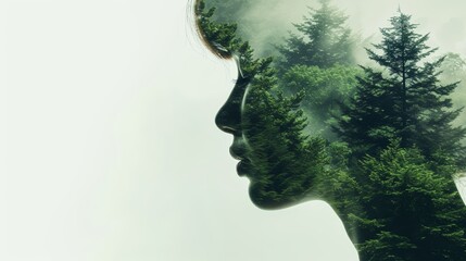 Double exposure portrait of attractive lady combined with photograph of tree,city,river
