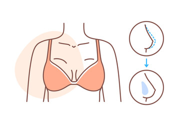 Plastic surgery body doodle. Woman in red swimsuit. Skincare and beauty treatment, spa procedures. Template and layout. Linear flat vector illustration isolated on white background