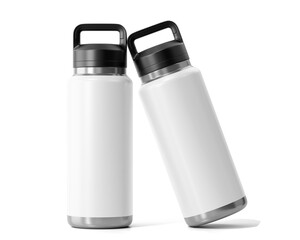 Blank White Aluminum Hydro Flask Water Bottle Packaging, Sport Water Bottle Isolated On Transparent Background, Prepared For Mockup, 3D Render.