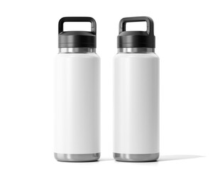 Blank White Aluminum Hydro Flask Water Bottle Packaging, Sport Water Bottle Isolated On Transparent Background, Prepared For Mockup, 3D Render.