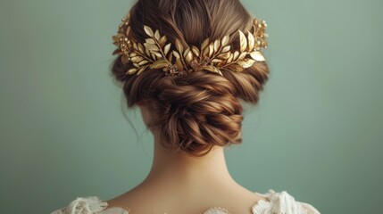 Woman with sophisticated hairstyle and natural jewelry