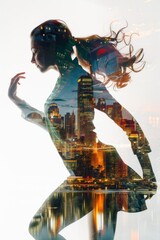 Double exposure: a dancer in city