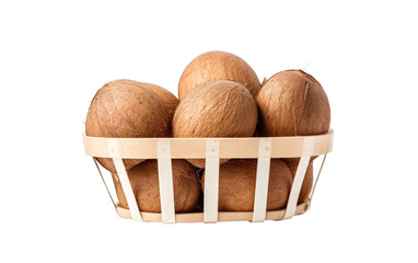 Basket of Plastic-Encased Coconuts isolated on transparent Background