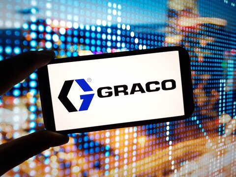 Konskie, Poland - February 12, 2024: Graco Inc company logo displayed on mobile phone