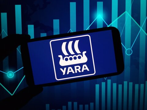 Konskie, Poland - February 12, 2024: Yara International ASA company logo displayed on mobile phone