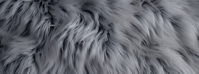 A close up of a textured gray fur texture background. Gray texture background