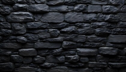 Timeless beauty and rugged charm of textured stone wall. Monochromatic palette featuring various shades of black grey and white sense of sophistication and depth to composition. black stone wall. 