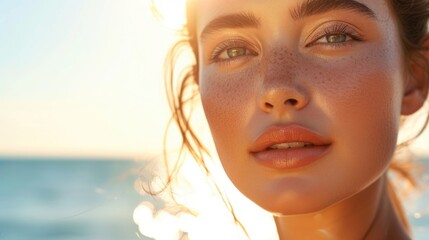 Beach beauty, close-up of a woman with freckles