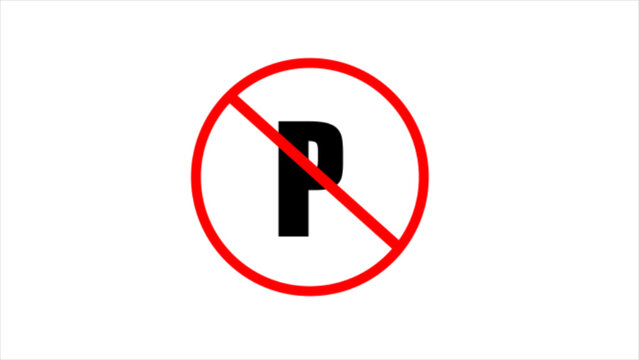 No parking sign in red and black, Warning danger symbol prohibiting sign. Crossed out capital letter P. Prohibition P parking sign vector illustration.