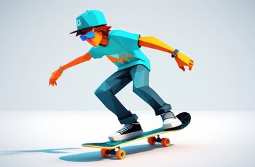 copy space, simple vector illustration, simple colors, skateboarding, a man with a skateboard in a flat style. The concept of summer sports. Summer Vacation Ads