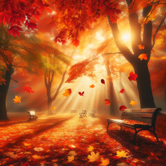 beautiful autumn landscape with colorful foliage in the park falling leaves natural wallpaper