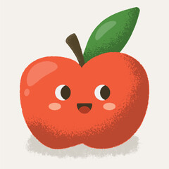 Cute kawaii apple fruit with texture and face