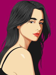 Portrait of a beautiful woman long hair on purple background  vector illustration