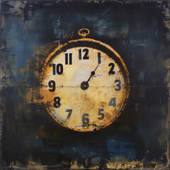 
illustration of an antique clock covered with rust on an antique background
