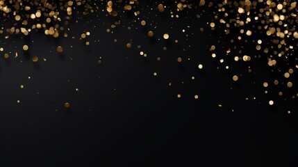 Fototapeta na wymiar Beautiful abstract black minimalistic background with golden small confetti and lots of space for texts in the center