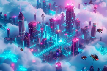 Futuristic isometric 3d cityscape