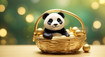  panda toy decoration on light gold peaceful background