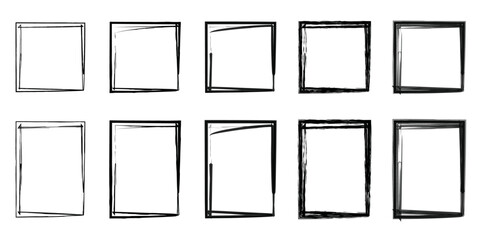 Grunge brush outline frames collection. Hand drawn sketch frame set. Rectangle pencil frames border shape elements. - obrazy, fototapety, plakaty