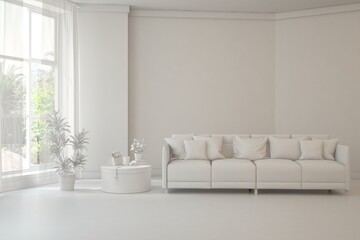 Grey interior design concept with furniture. 3D illustration