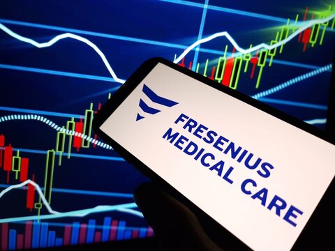 Konskie, Poland - February 12, 2024: Fresenius Medical Care company logo displayed on mobile phone