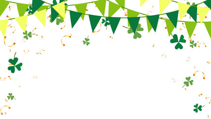 triangle pennants chain and confetti for St. Patrick's Day party color concept. birthday, celebration, anniversary and decoration - obrazy, fototapety, plakaty