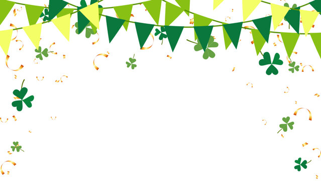 triangle pennants chain and confetti for St. Patrick's Day party color concept. birthday, celebration, anniversary and decoration