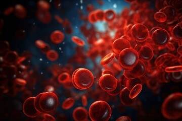 Macro red blood cells, thrombocytes in motion - obrazy, fototapety, plakaty