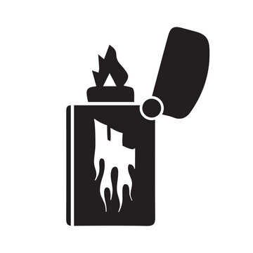 Fire lighter vector icon in flat style. Manual, gas lighter with a burning flame in flat style.