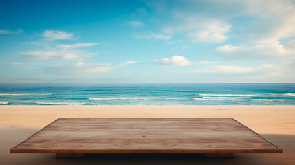 Fototapeta premium a table on a beach with a sky background