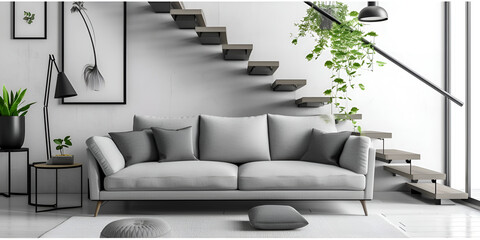 Stylish and Comfortable Living Room Interior Showcasing a Chic Sofa and Modern Design Elements 