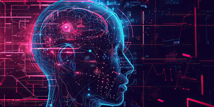 head with digital neurons AI technology 