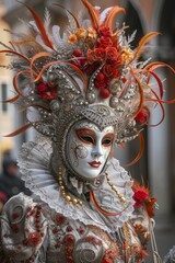 Fototapeta na wymiar People in costumes in Venetian Carnival