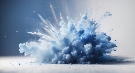 Abstract blue dust explosion on white background