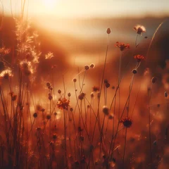 Photo sur Plexiglas Coucher de soleil sur la plage abstract warm landscape of dry wildflower and grass meadow on warm golden hour sunset or sunrise tim Ai