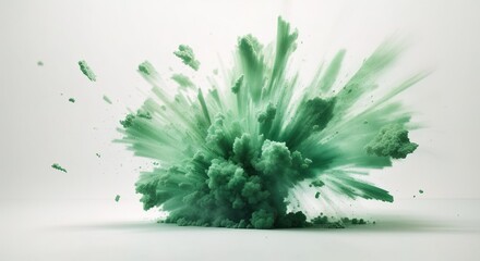 Abstract green dust explosion on white background