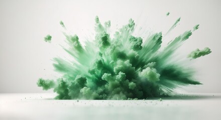 Abstract green dust explosion on white background