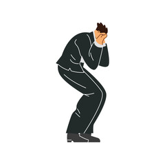 Man in black clothes mourns the dead, person in sadness weeping and mourning, vector funeral ritual ceremonial sorrow