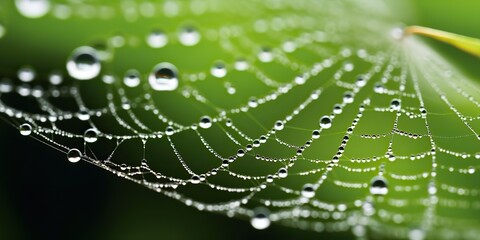 Spider dew web connection trap in morning raining drops decorative background view